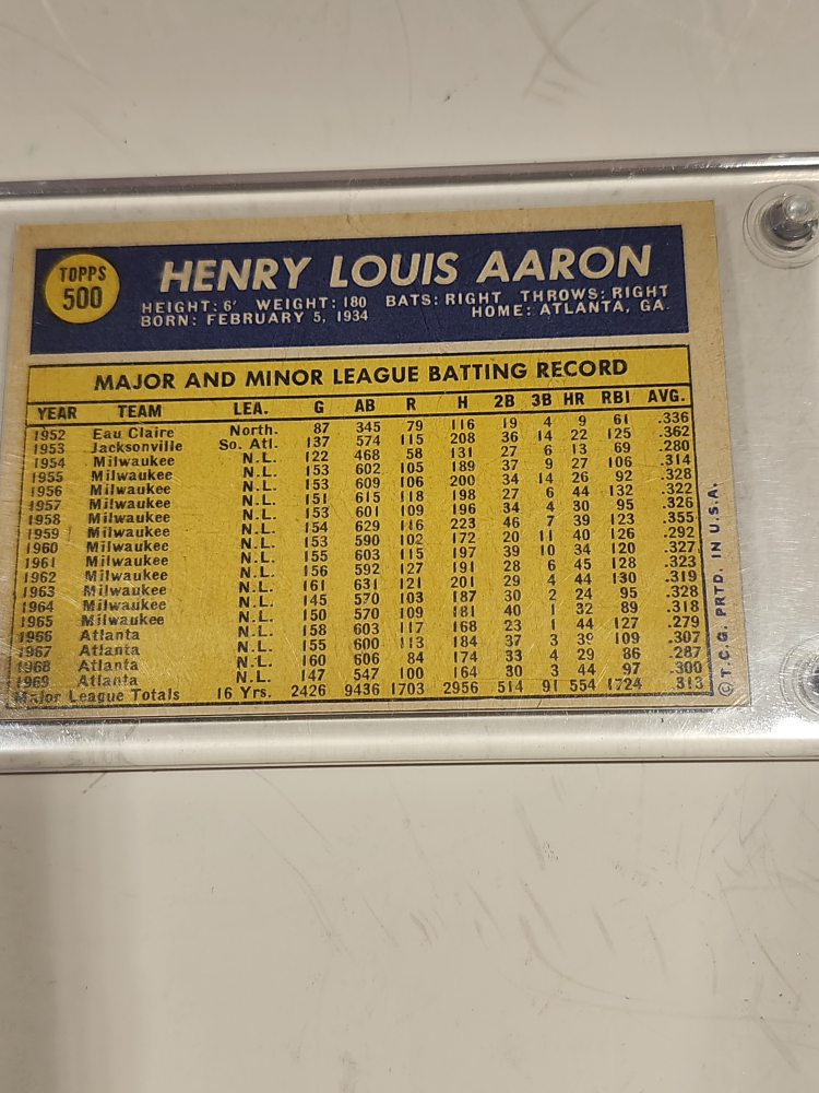 Hank Aaron 1970 Topps 500 Baseball Card - photo 2
