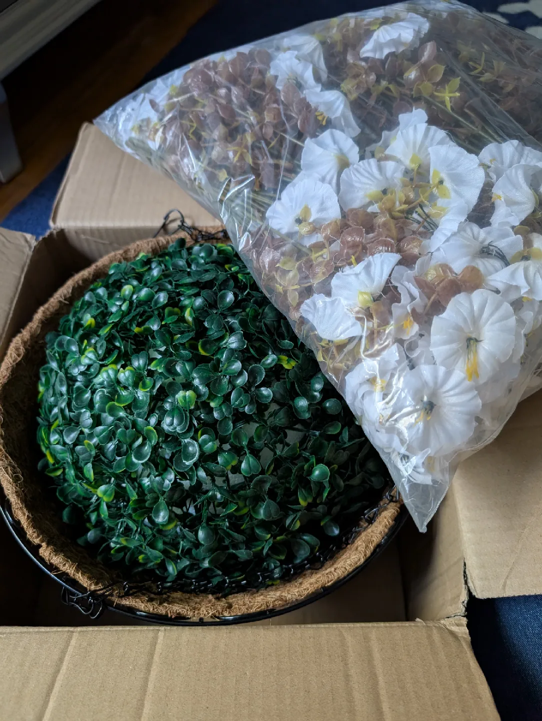 Hanging Flower Basket with Silk Flowers image indicator(8)