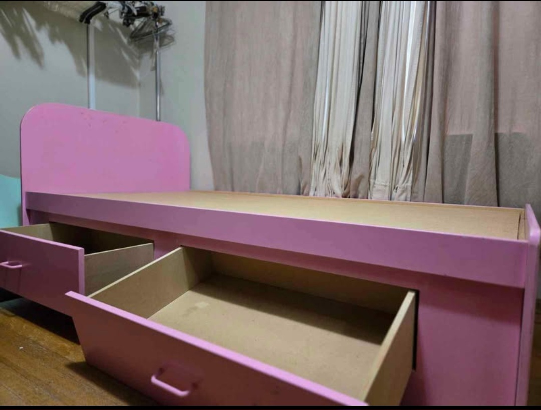 Pink Single Bed Frame with Drawers - photo 2