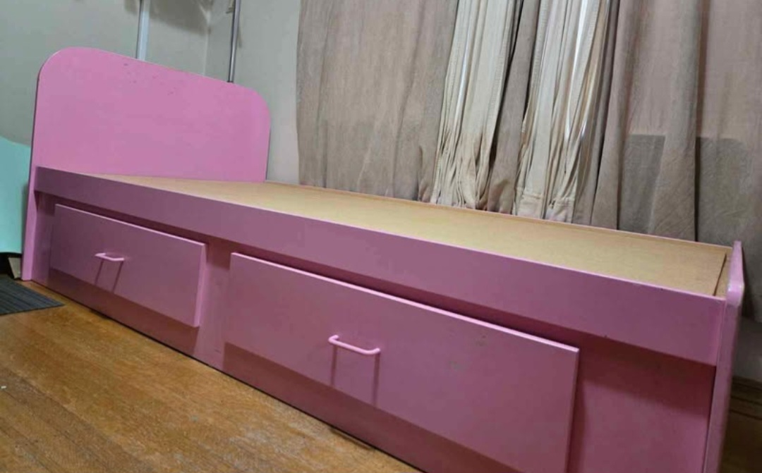 Pink Single Bed Frame with Drawers - photo 3