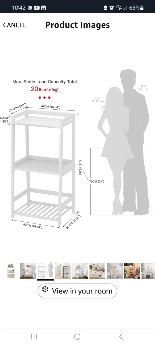 POXAKA 3 Tier Bamboo Bathroom Shelves - White image indicator(3)