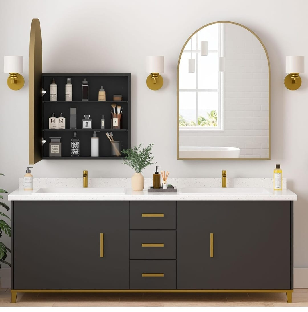 20x30 Inch Black Medicine Cabinet with Arched Mirror - photo 2