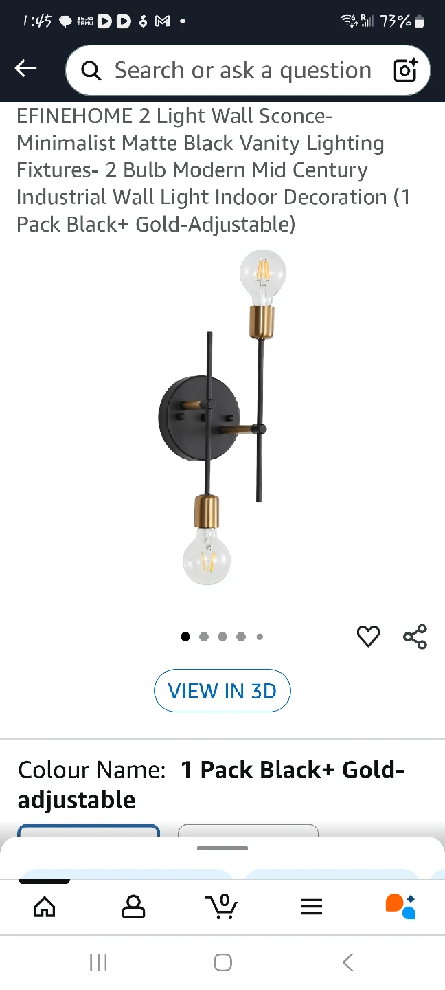 EFINEHOME Wall Sconce - Black & Gold
