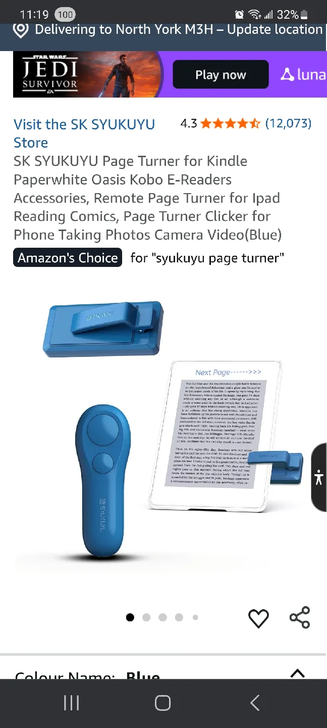 SK SYUKUYU Kindle/iPad Page Turner - Blue thumbnail