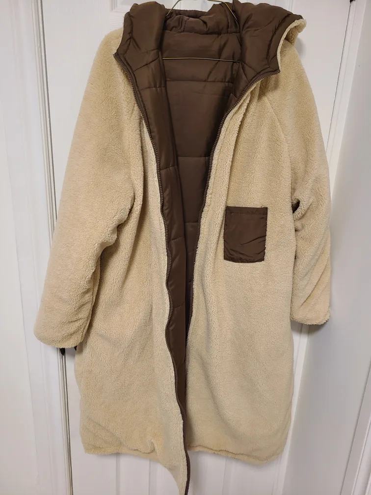 Reversible Sherpa & Puffer Coat - Brown & Beige image indicator(3)
