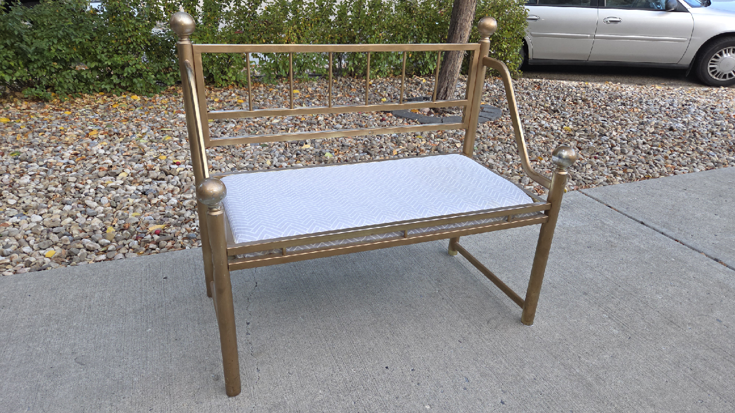 Gold Metal Bench with Grey Patterned Seat