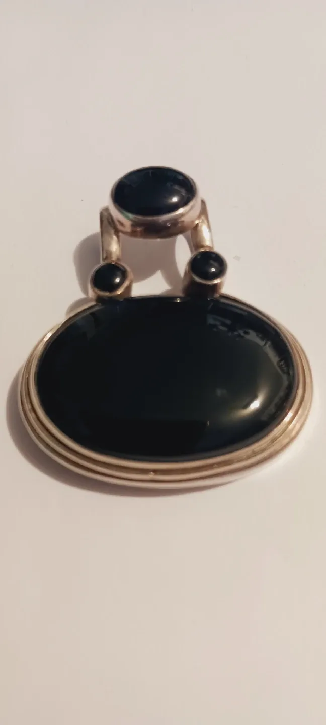 Sterling Silver 925 Genuine Onyx Stone Pendant thumbnail