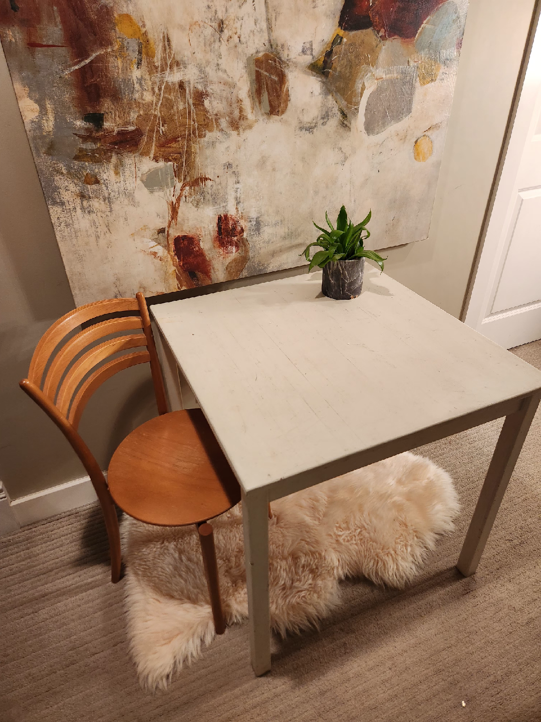 small SPACE FRIENDLY VINTAGE Wooden Dining Table with Chair