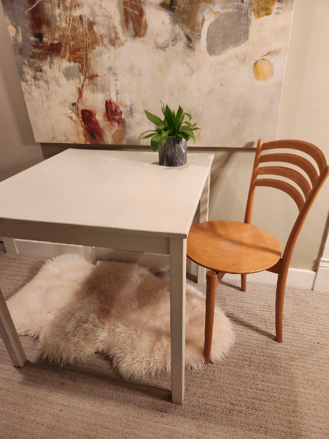 small SPACE FRIENDLY VINTAGE Wooden Dining Table with Chair - photo 2