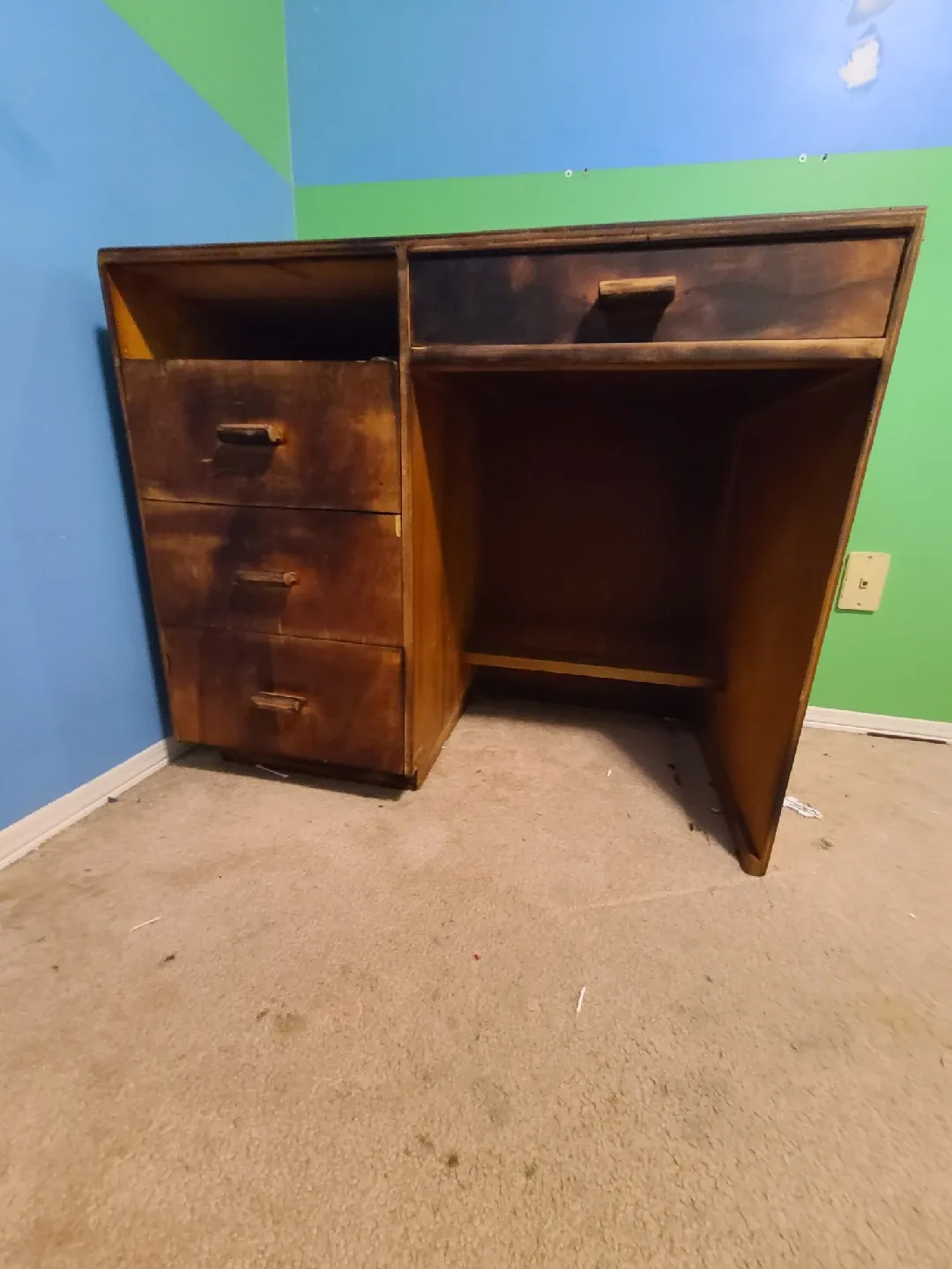 Vintage Wooden Desk with Drawers image indicator(2)