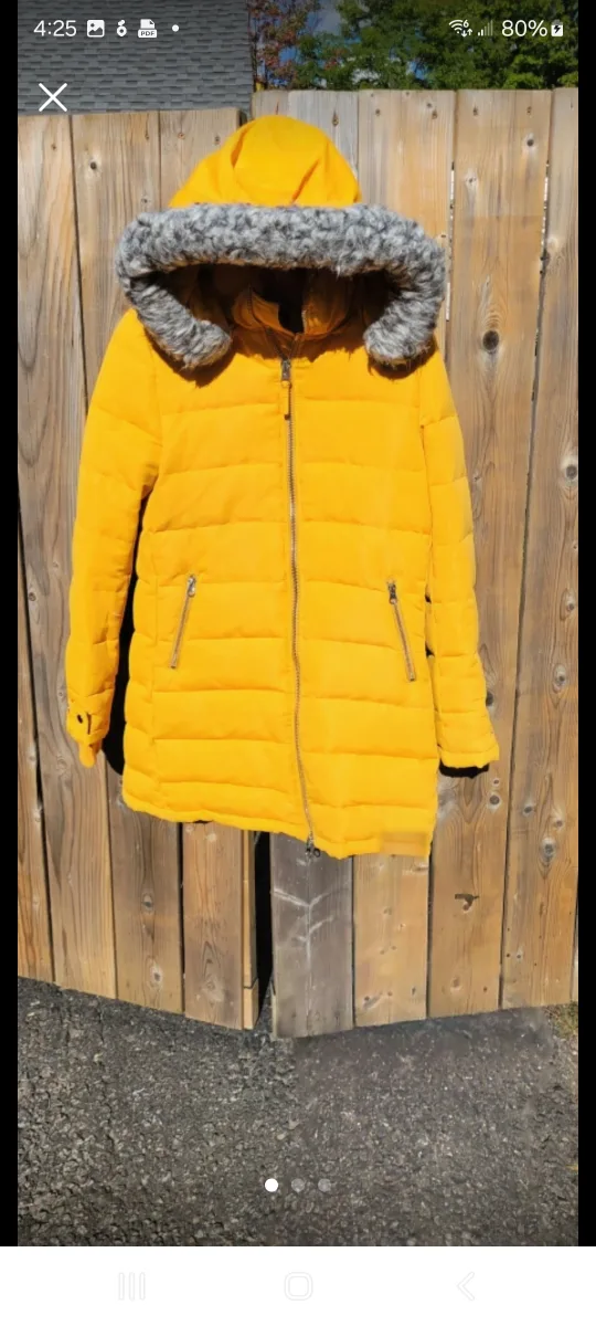 Yellow Puffer Coat with Fur Hood thumbnail