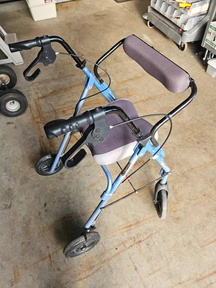 walker for seniors good condition comfertable seat large wheels image indicator(3)