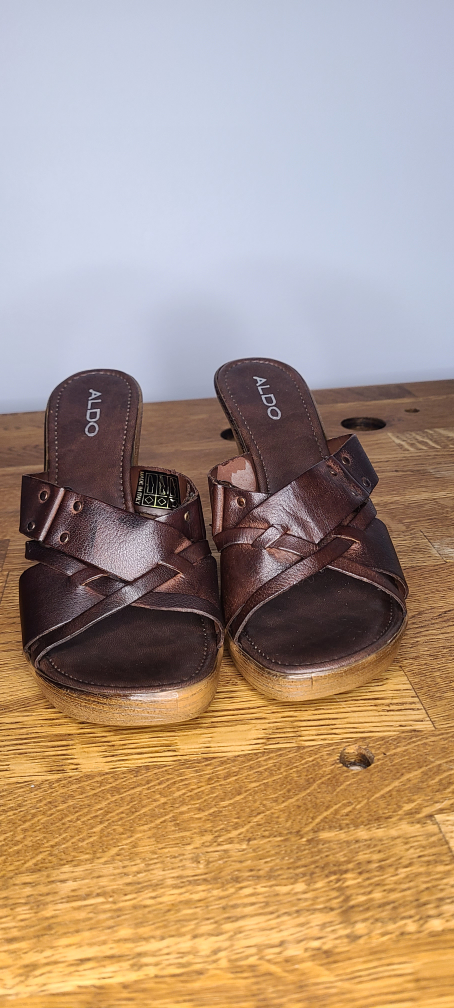Aldo Brown Leather Wedge Sandals Size 40