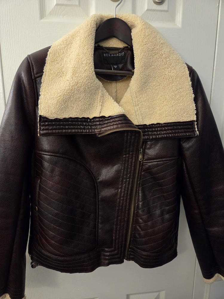 Women's Brown Faux Leather Aviator Jacket