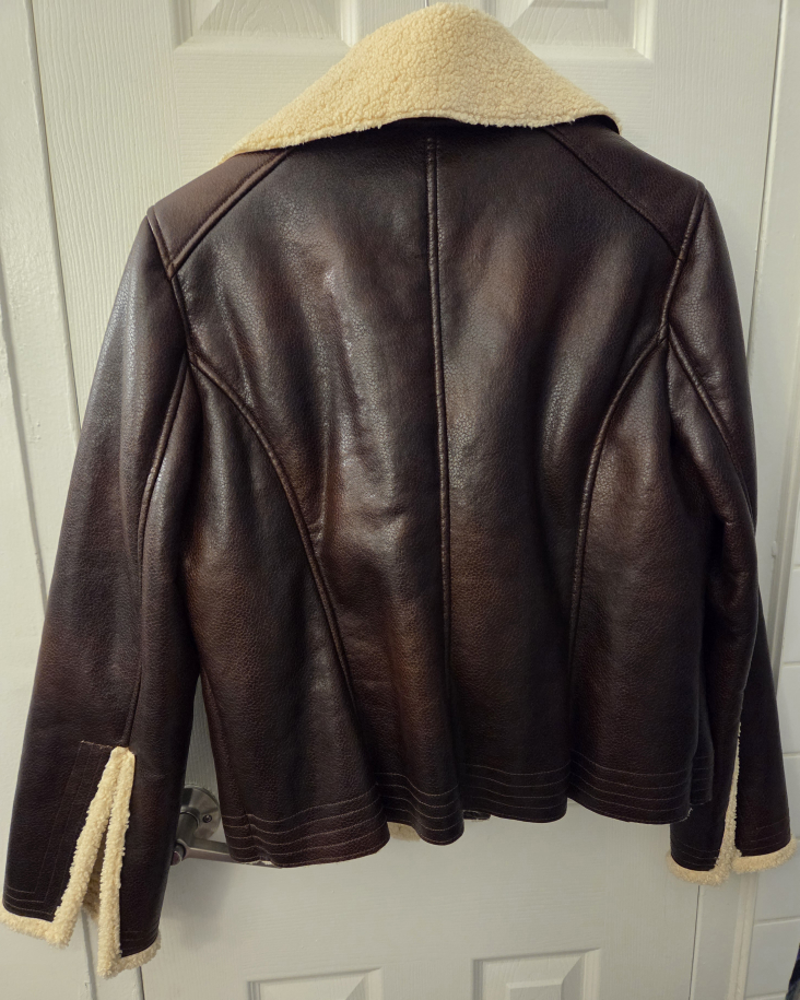 Women's Brown Faux Leather Aviator Jacket - photo 3