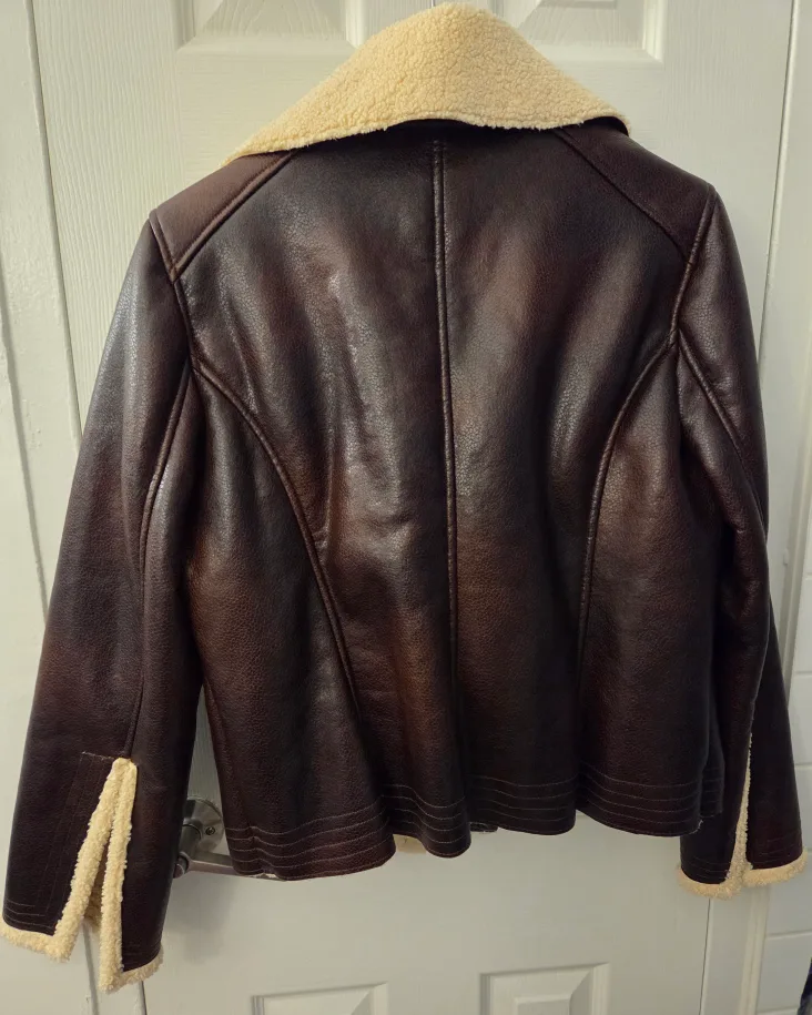 Women's Brown Faux Leather Aviator Jacket image indicator(3)