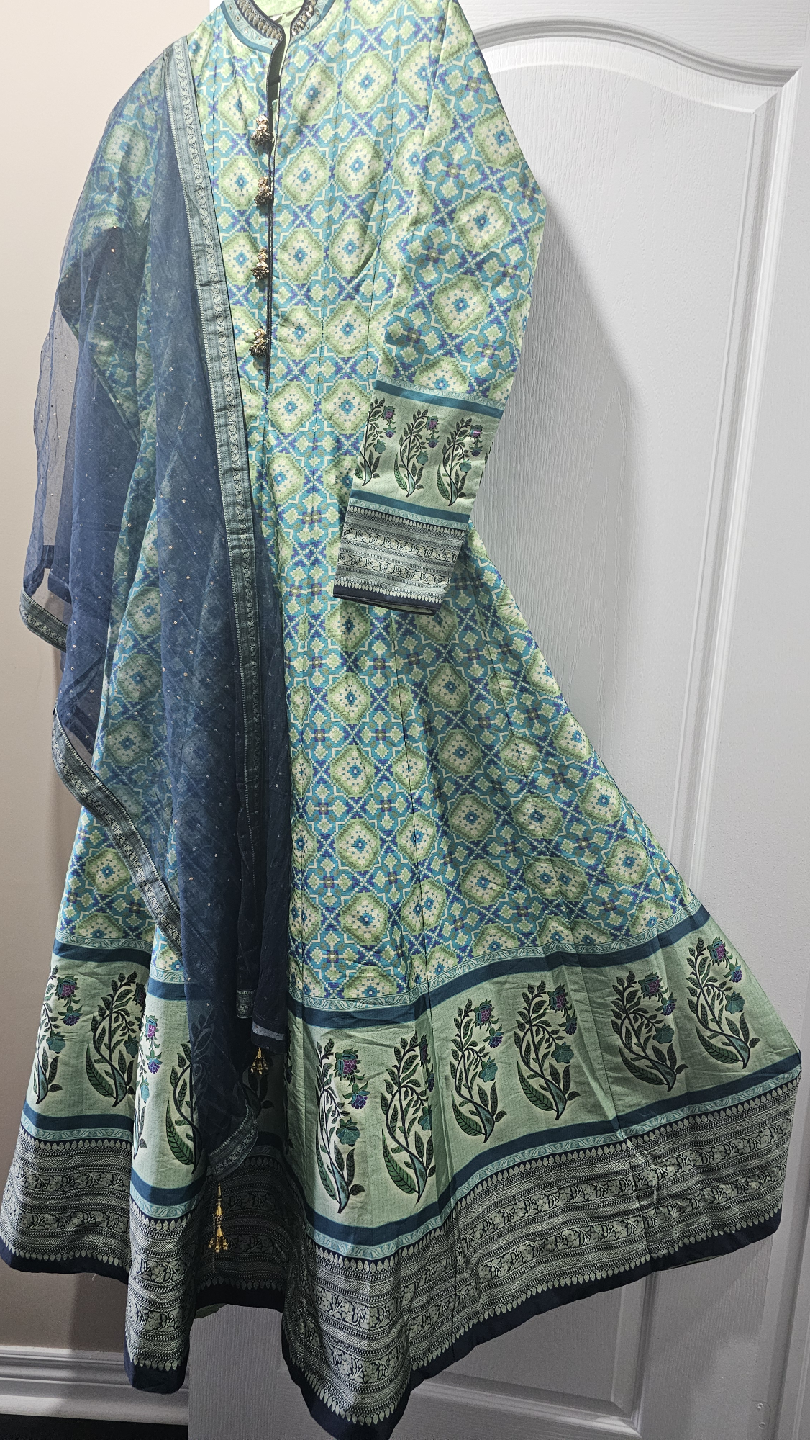 Green & Blue Printed Anarkali Dressindian