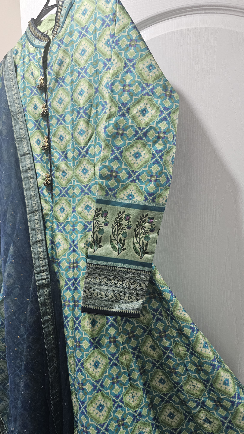 Green & Blue Printed Anarkali Dressindian - photo 2