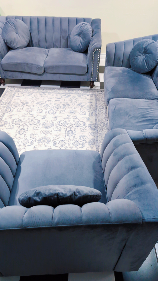 Blue Velvet Sofa Set - Like New! - photo 4