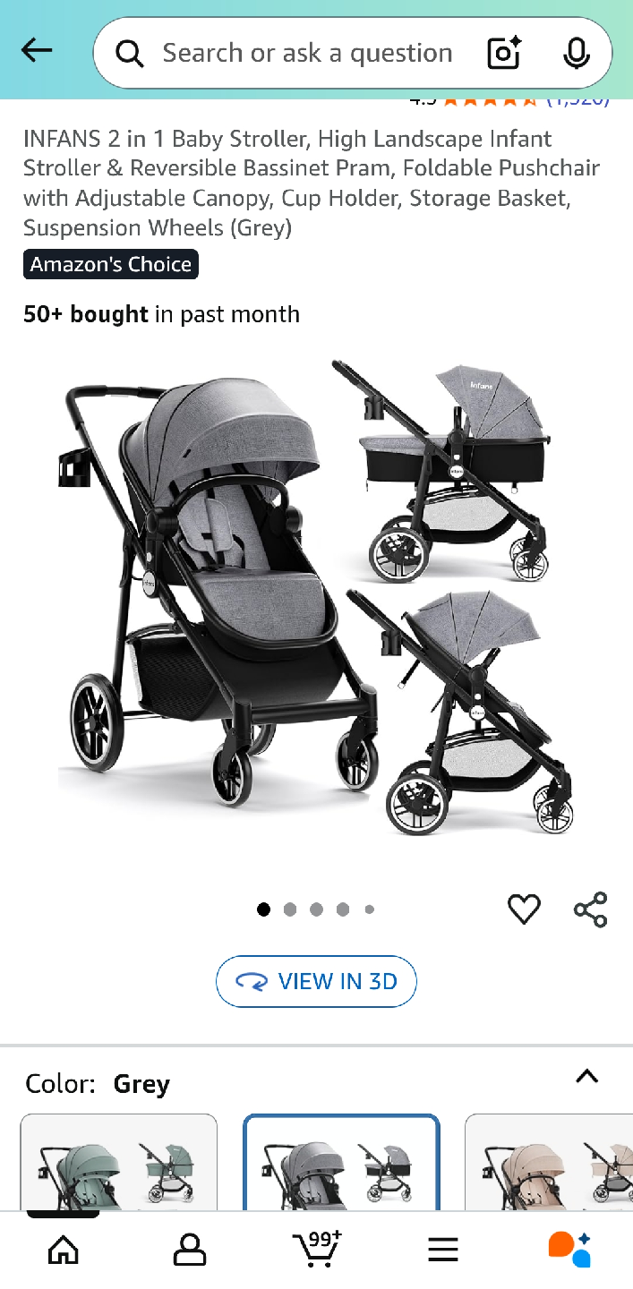 INFANS 2 in 1 Baby Stroller - Grey