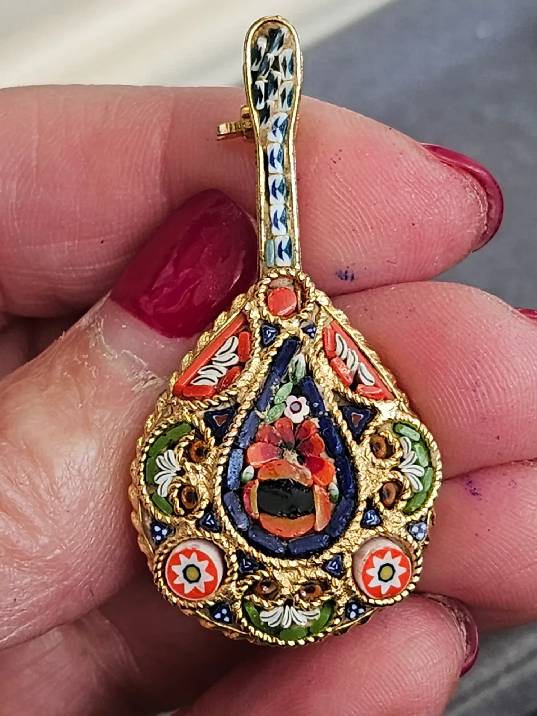 Vintage Italian Micro Mosaic Mandolin Brooch thumbnail