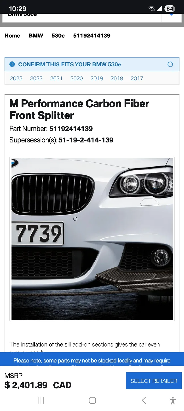 BMW 2010 m3 Front Cover in Carbon, Left - New in Box! image indicator(7)