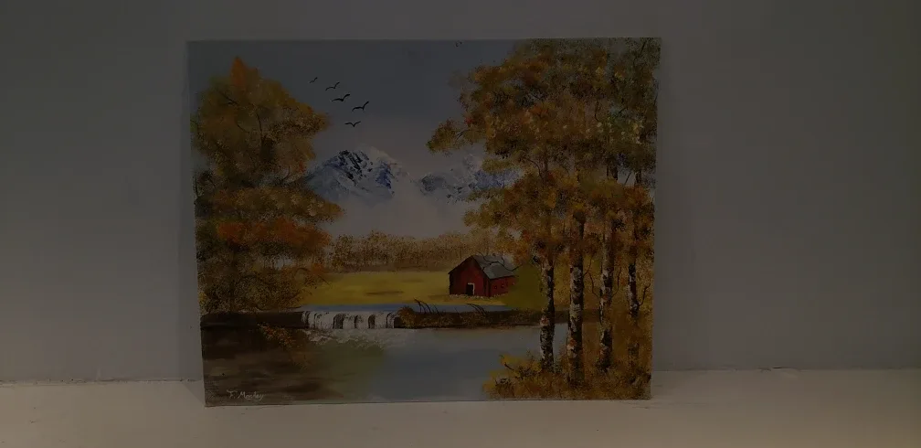 Landscape Painting with Red Barn