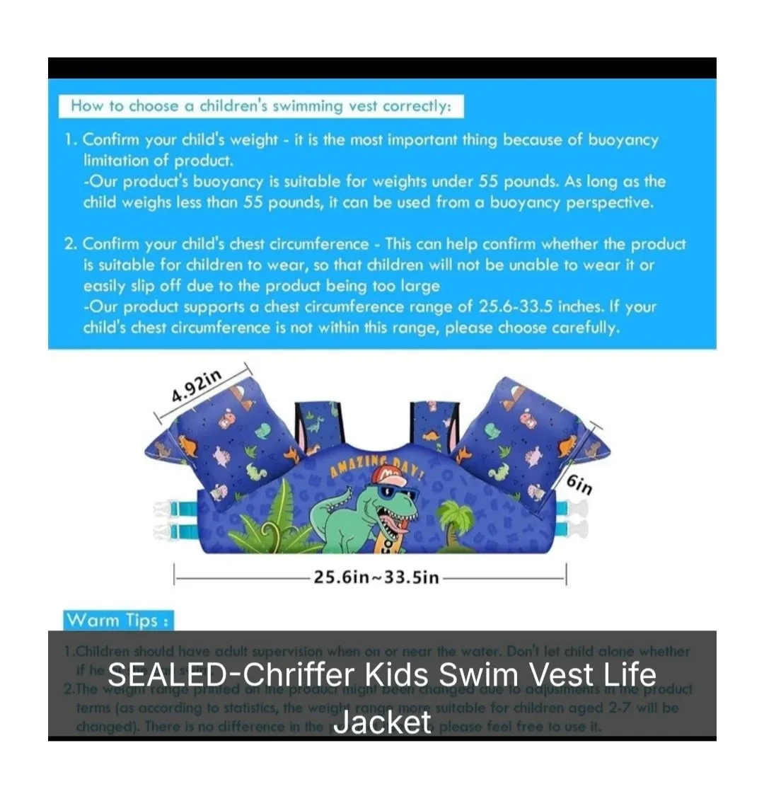 New Chriffer Kids Swim Vest Life Jacket – Blue Dinosaur image indicator(2)