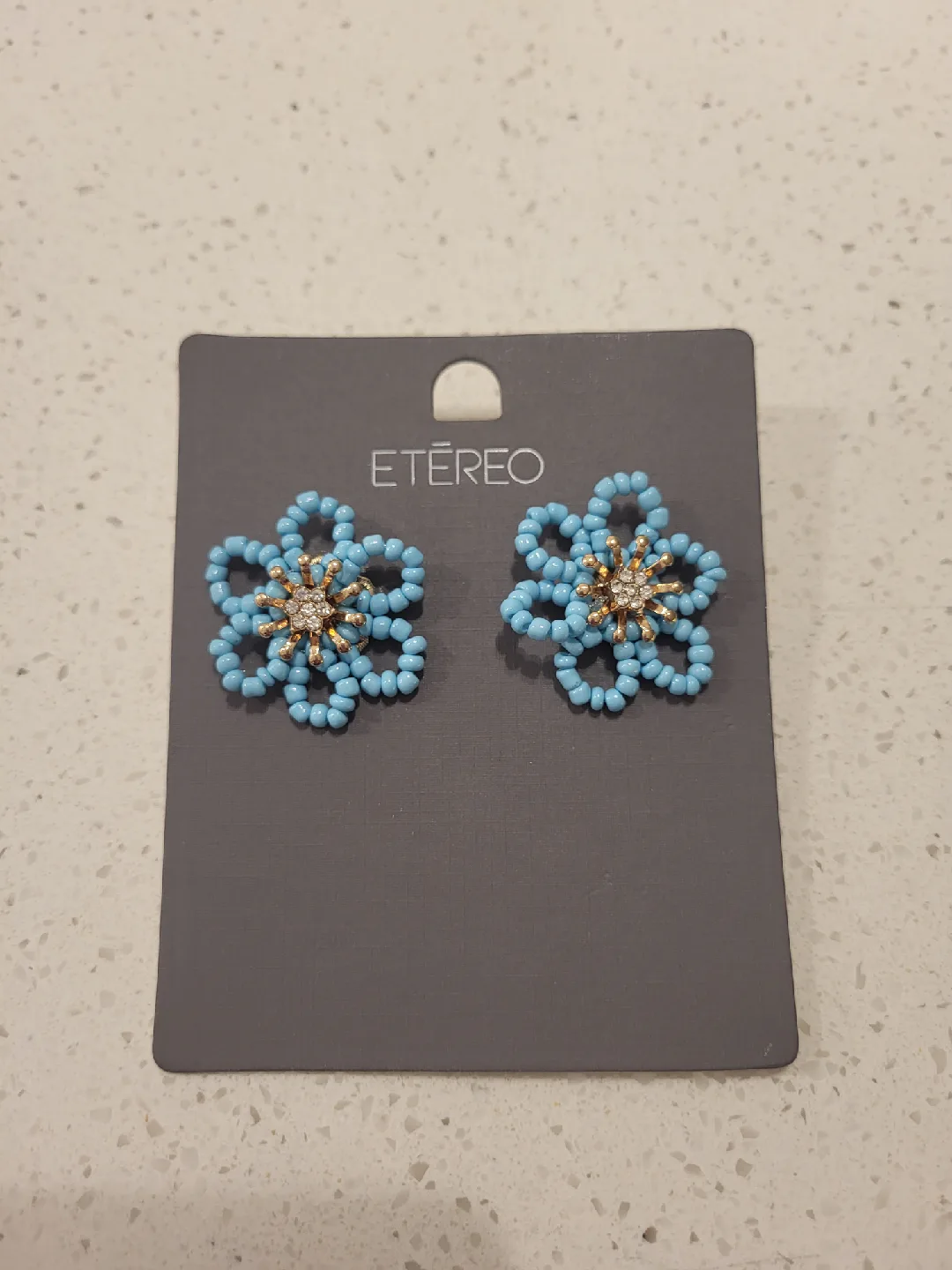 Etéreo Blue Beaded Flower Earrings - New thumbnail