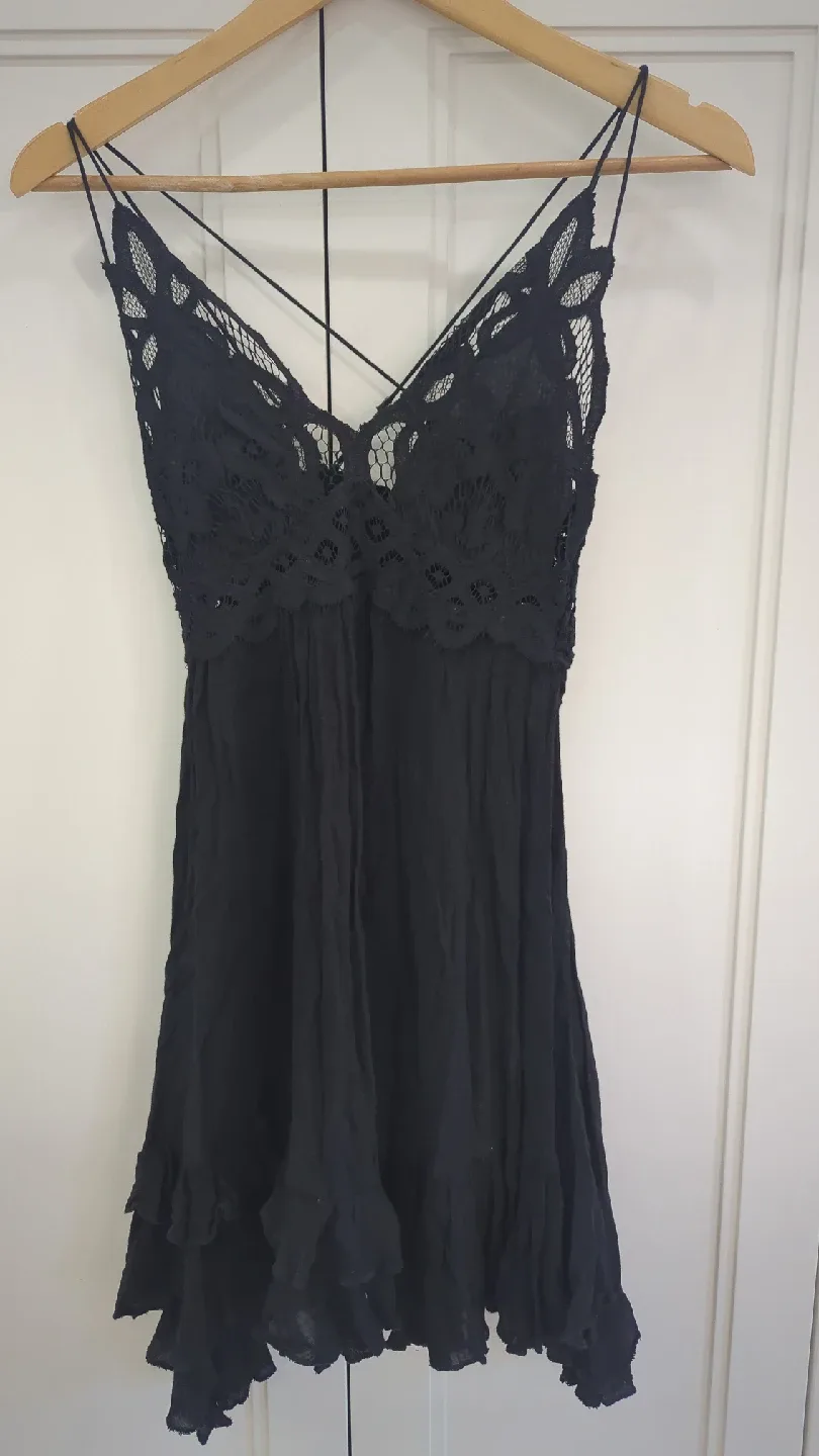 Free People Black Lace Mini Dress, Size xs thumbnail