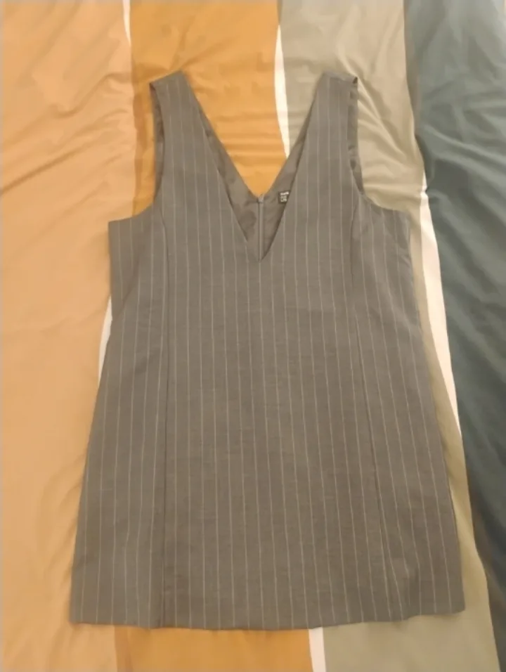 Frank and Oak - Gray Pinstripe Mini Dress - Size L thumbnail