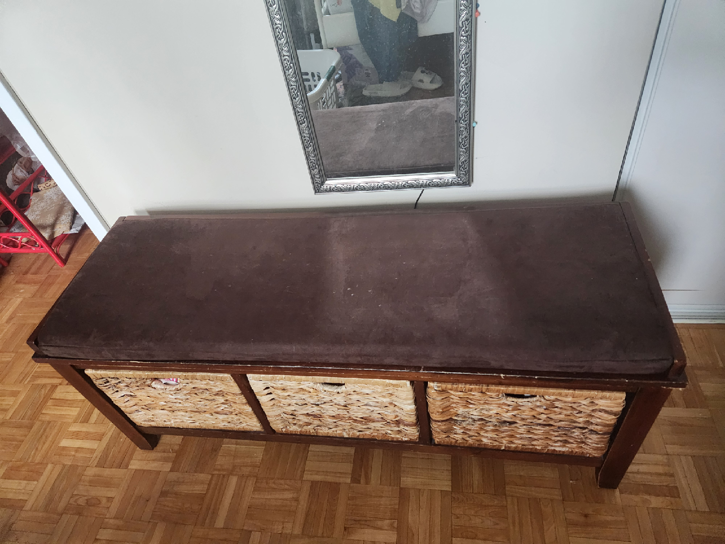 Storage Bench with Wicker Baskets