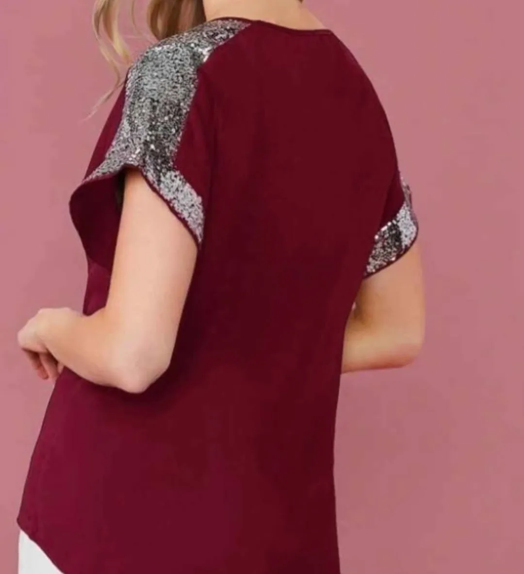 Burgundy Sequin Sleeve Top (small) image indicator(2)