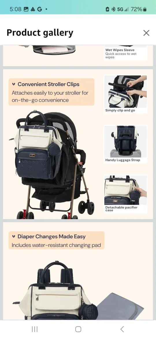 BabbleRoo Leather Diaper Bag Backpack - Blueberry Cream image indicator(2)