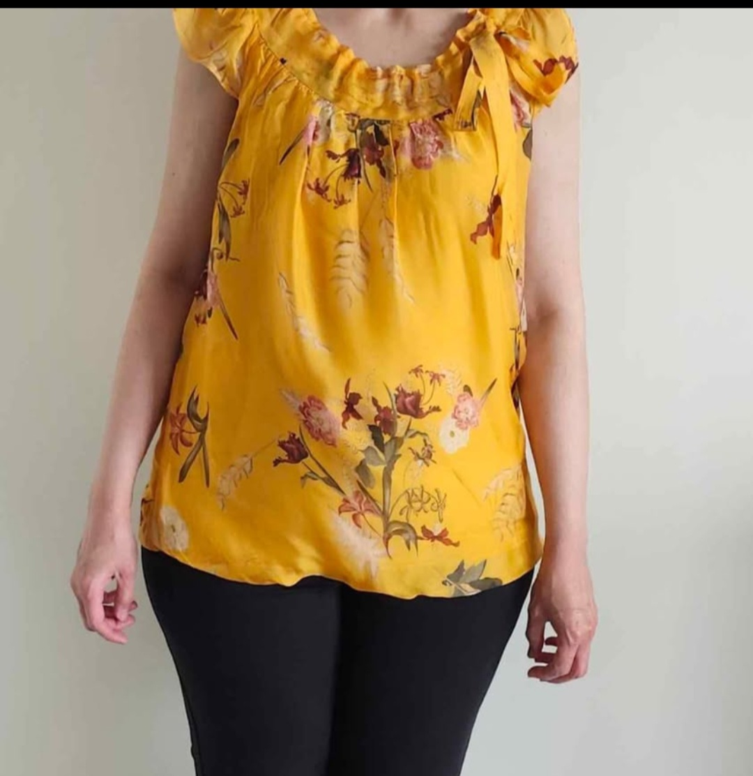 Floral Yellow Silk Blouse (Small)