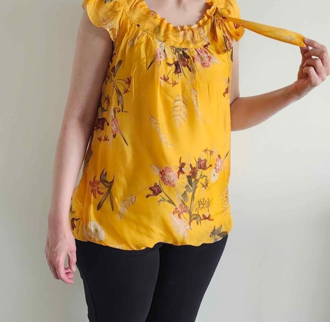 Floral Yellow Silk Blouse (Small) - photo 2