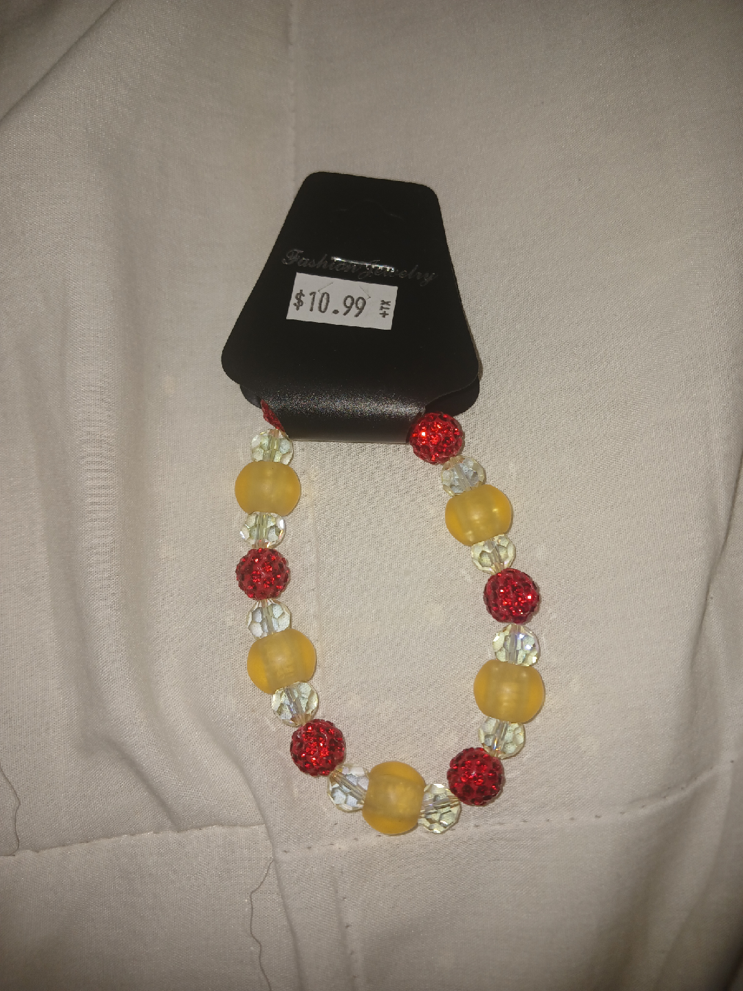 Fashion Jewelry Beaded Bracelet - Red, Yellow, Clear