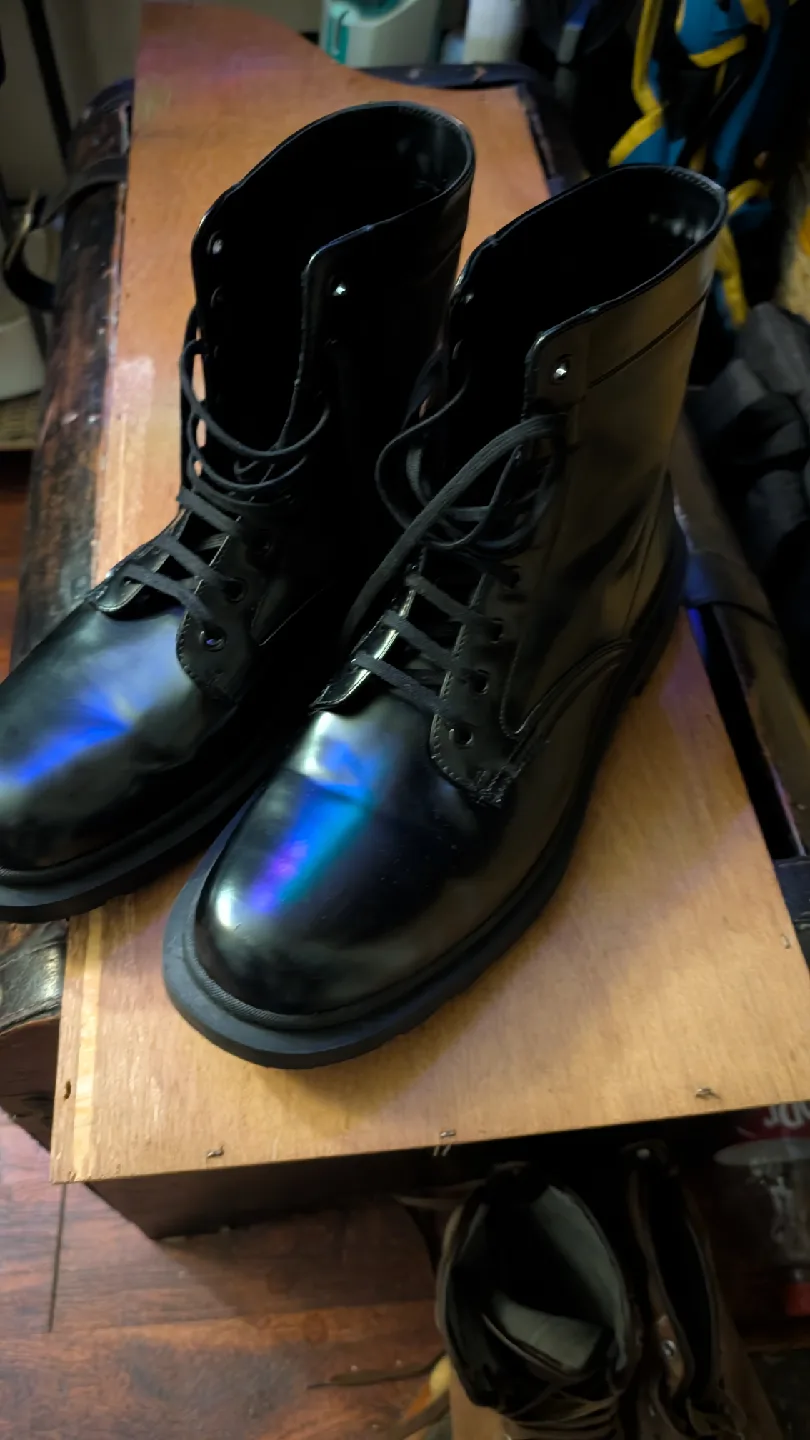 Zara Black Leather Boots Size 44 thumbnail