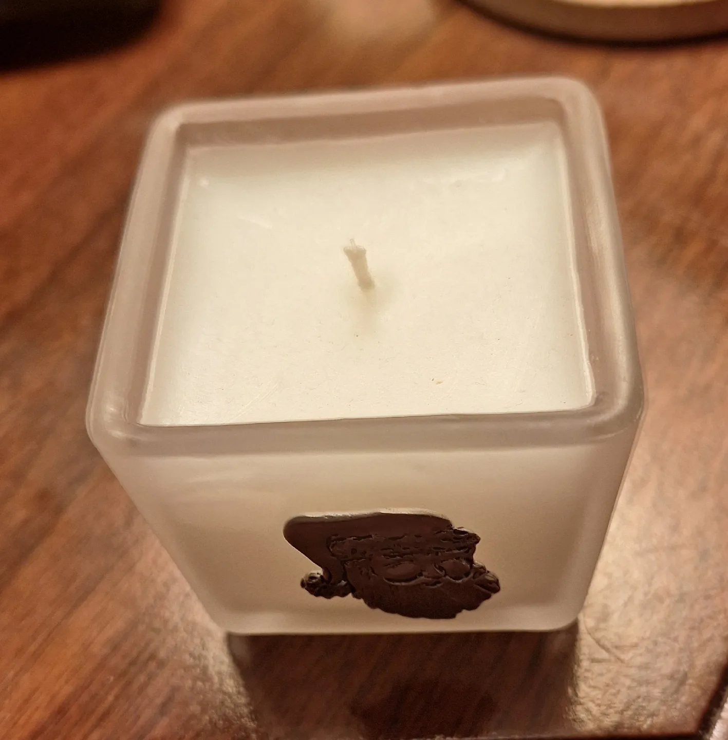 Frosted Glass Candle Holder with Pewter Santa Claus