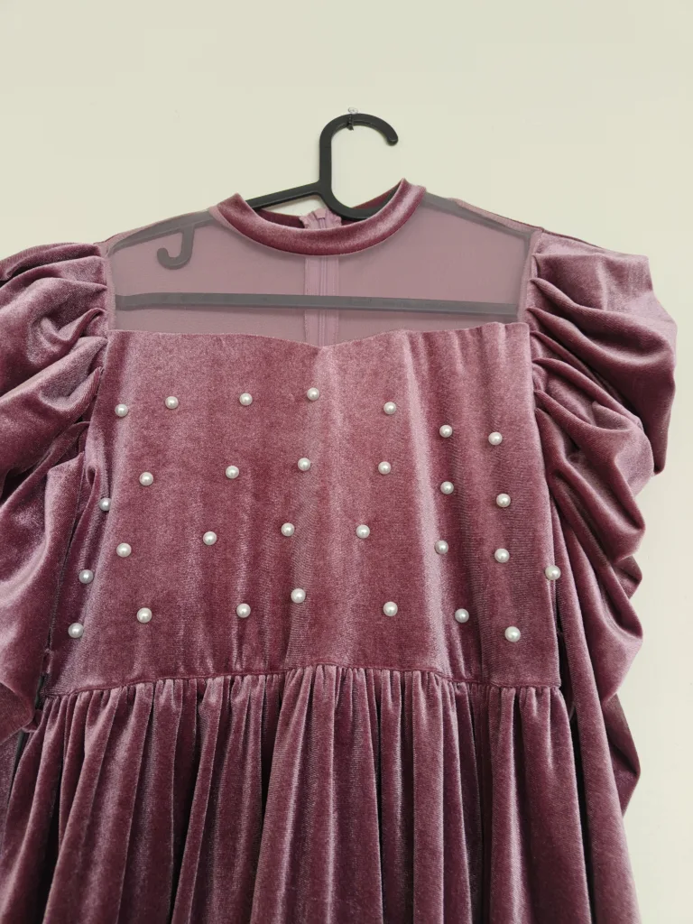 Mauve Velvet Dress with Pearl Detail image indicator(2)