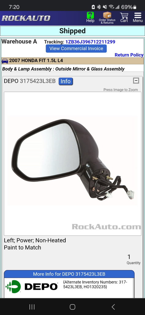 DEPO 3175423L3EB Outside Mirror for 2007 Honda Fit