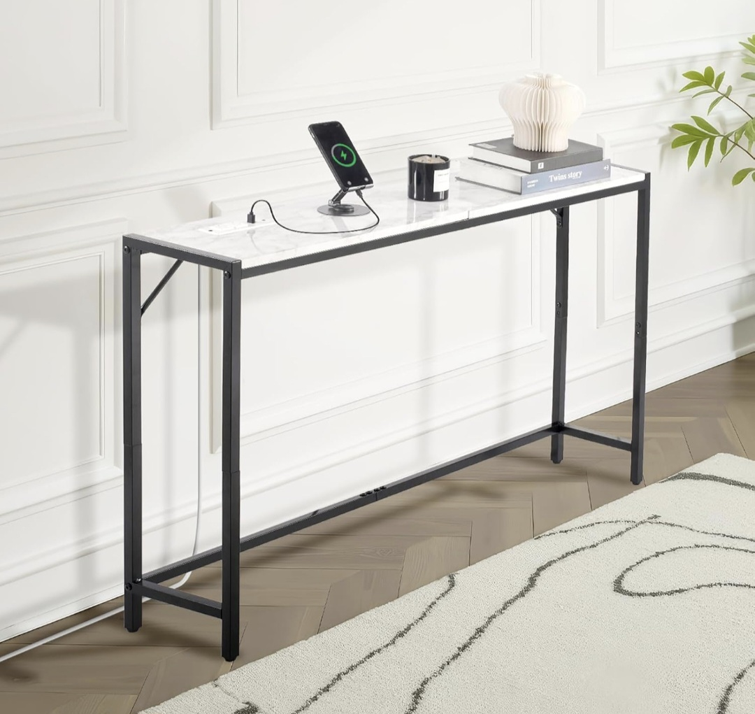 Console Table with Charging Station, Modern Narrow Long - photo 2