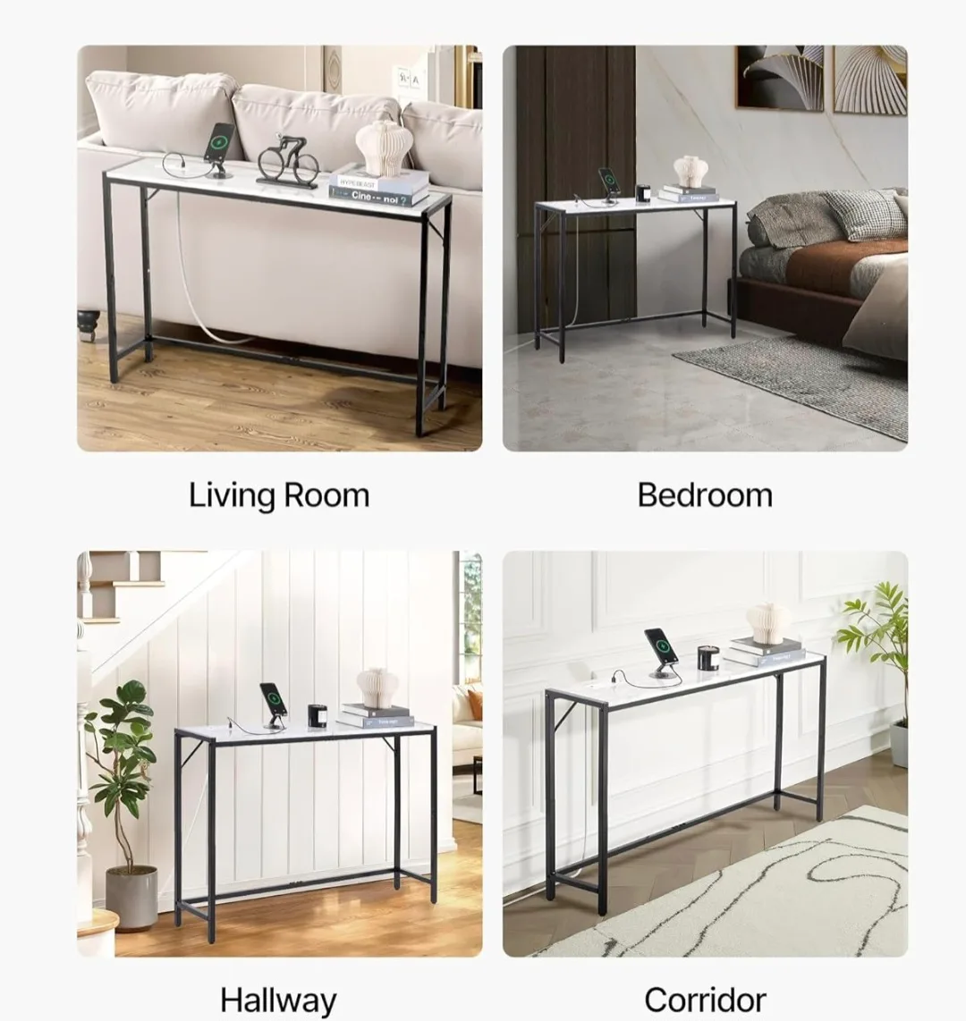 Console Table with Charging Station, Modern Narrow Long image indicator(8)