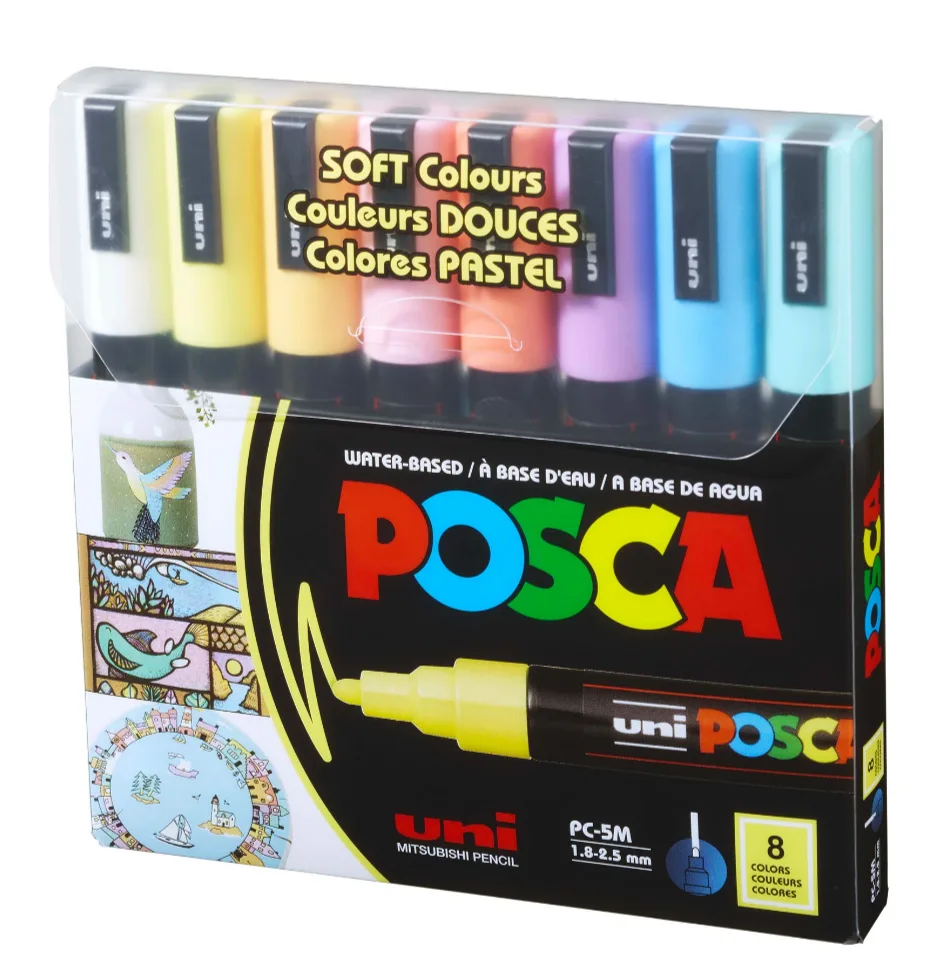 NIB Uni POSCA PC-5M Soft Colour Paint Markers - 8 Pack