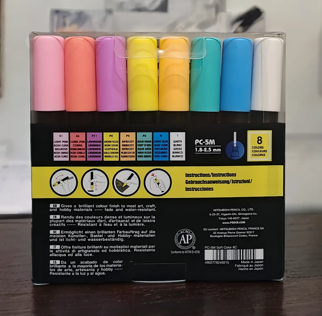 NIB Uni POSCA PC-5M Soft Colour Paint Markers - 8 Pack image indicator(3)