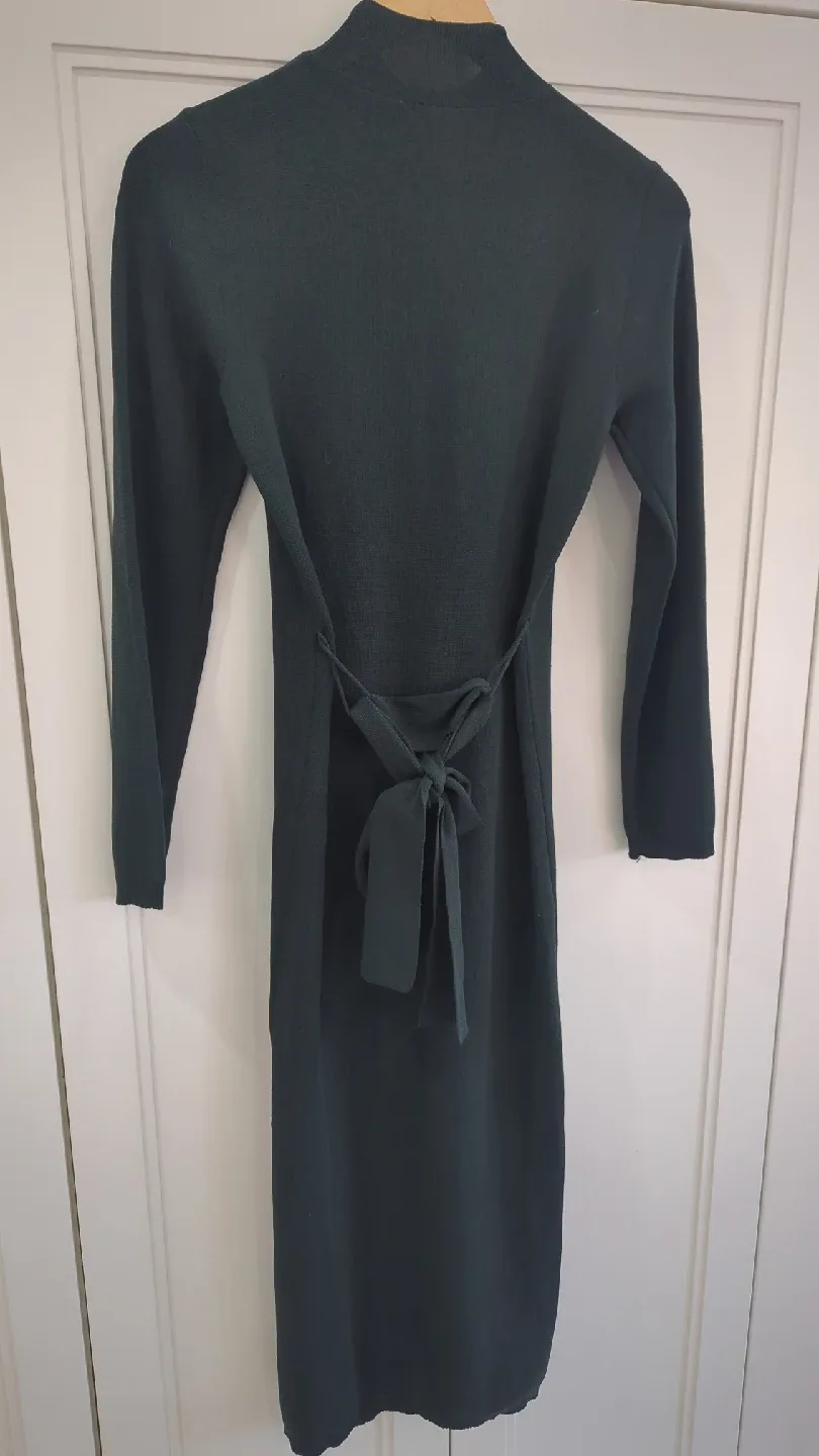Dynamite -Dark Green Tie-Waist Midi Dress thumbnail