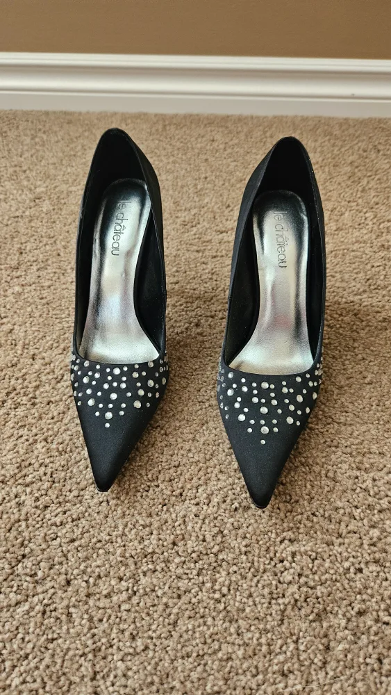 Le Chateau Black Heels with Rhinestones thumbnail