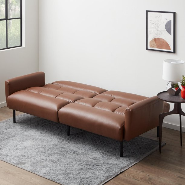 Brown Faux Leather Futon Sofa Bed