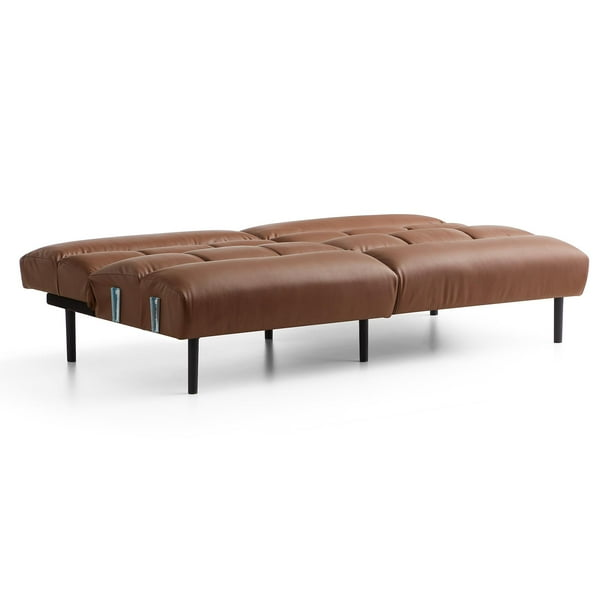 Brown Faux Leather Futon Sofa Bed - photo 3