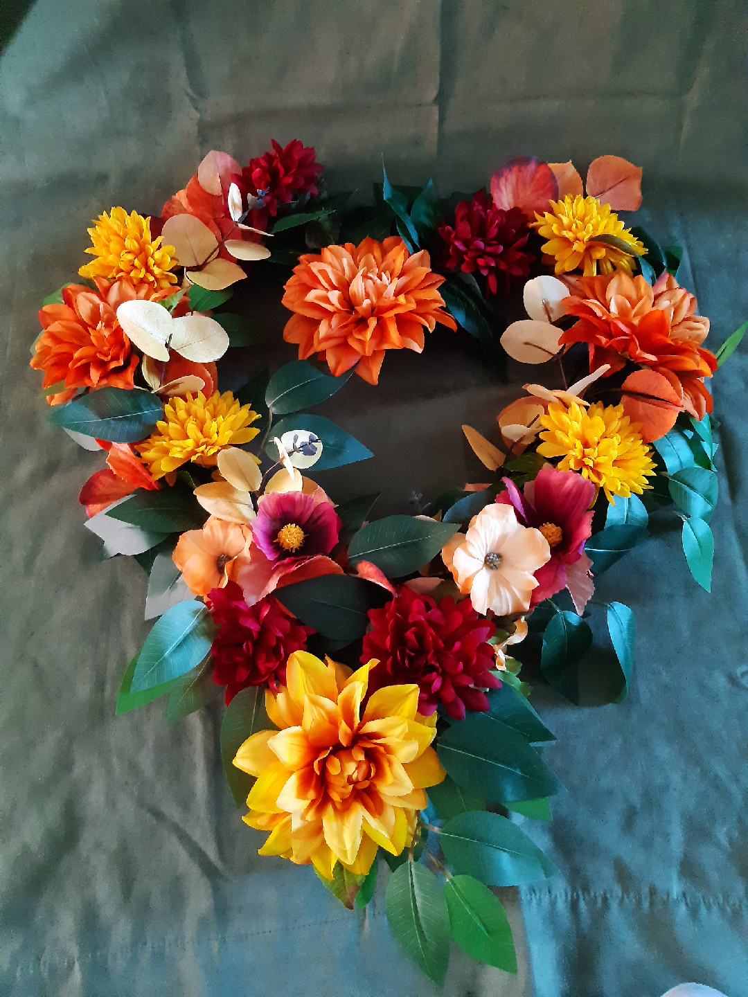 Fall faux flower wreath for your door or cemetery - photo 3